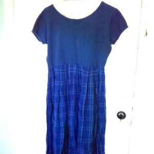 Vintage Ordinary Mary Blue Plaid Skirt Maxi Dress Size M